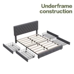 Black And Grey Full Linen Upholstered Storage Platform Bed Frame With Headboard -Jearey grey jearey platform beds slssfy grey 4f 1000