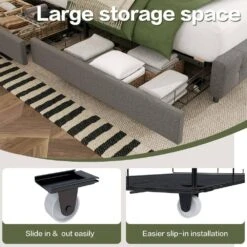 Black And Grey Full Linen Upholstered Storage Platform Bed Frame With Headboard -Jearey grey jearey platform beds slssfy grey c3 1000