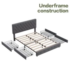 Black And Grey Queen Linen Upholstered Storage Platform Bed Frame With Headboard -Jearey grey jearey platform beds ty hd grey 4f 1000