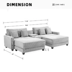 Laibai 111.81 In. Square Arm 4-Piece Velvet Modular Sectional Sofa In Grey With Cup Holder And Ottoman -Jearey grey jearey sectional sofas dxrabcd grey 4f 1000