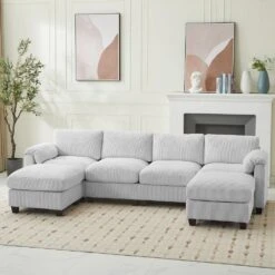114.96 In Corduroy Modular U-Shaped Grey Sectional Sofa With 2-Ottomans For Living Room And Spacious Space -Jearey grey jearey sectional sofas dxrzjsf6 grey 4f 1000