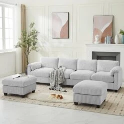 114.96 In Corduroy Modular U-Shaped Grey Sectional Sofa With 2-Ottomans For Living Room And Spacious Space -Jearey grey jearey sectional sofas dxrzjsf6 grey c3 1000