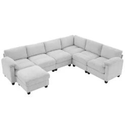 115 In. Corduroy Modular L-Shaped Grey 7-Seat Sectional Sofa For Living Room And Spacious Space -Jearey grey jearey sectional sofas dxrzjsf7 grey 1f 1000
