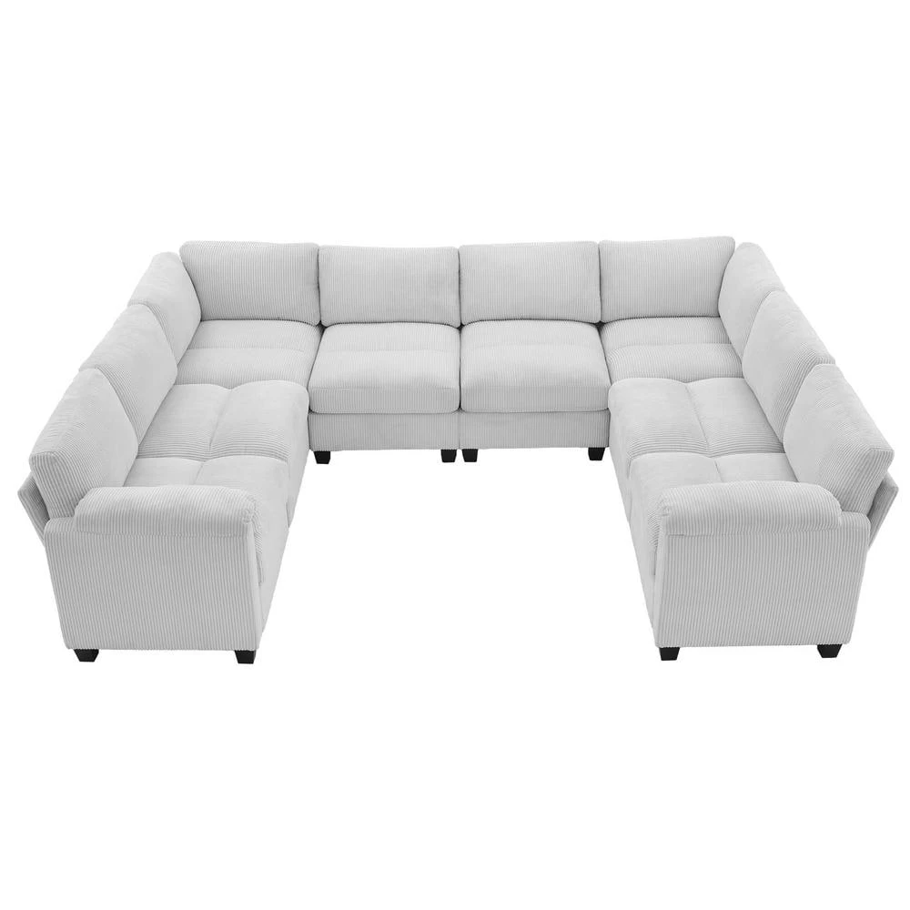 115 In. Corduroy Modular U-Shaped Grey 8-Seat Sectional Sofa For Living Room And Spacious Space 4 115 In. Corduroy Modular U-Shaped Grey 8-Seat Sectional Sofa For Living Room And Spacious Space - Image 4