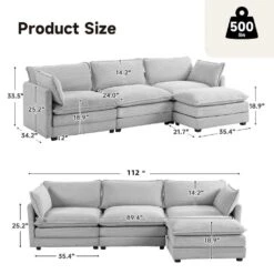 112 In. W 4-Piece Modern Straight Arm Corduroy Fabric L-Shaped Sectional Sofa With Ottoman In Gray -Jearey grey jearey sectional sofas e46sf 3 gy 40 1000