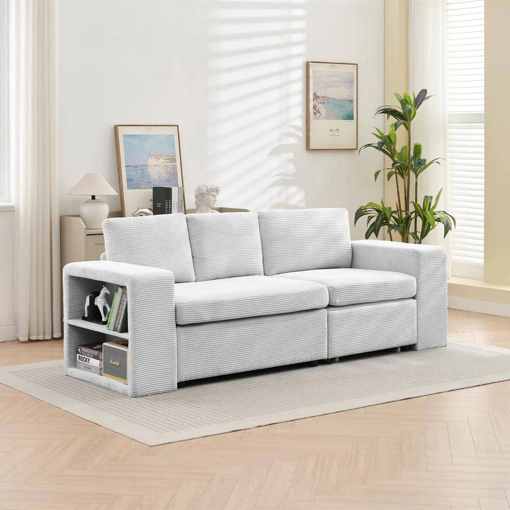 90.94 In. Grey Corduroy Upholstered L-Shaped Sleeper Sectional Sofa With Storage And Removable Ottomans For Living Room 5 90.94 In. Grey Corduroy Upholstered L-Shaped Sleeper Sectional Sofa With Storage And Removable Ottomans For Living Room - Image 5