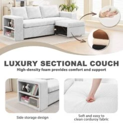 90.94 In. Grey Corduroy Upholstered L-Shaped Sleeper Sectional Sofa With Storage And Removable Ottomans For Living Room 14 90.94 In. Grey Corduroy Upholstered L-Shaped Sleeper Sectional Sofa With Storage And Removable Ottomans For Living Room -Jearey grey jearey sectional sofas lsbsf grey 44 1000