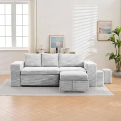 90.94 In. Grey Corduroy Upholstered L-Shaped Sleeper Sectional Sofa With Storage And Removable Ottomans For Living Room 12 90.94 In. Grey Corduroy Upholstered L-Shaped Sleeper Sectional Sofa With Storage And Removable Ottomans For Living Room -Jearey grey jearey sectional sofas lsbsf grey 4f 1000