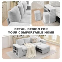 90.94 In. Grey Corduroy Upholstered L-Shaped Sleeper Sectional Sofa With Storage And Removable Ottomans For Living Room 16 90.94 In. Grey Corduroy Upholstered L-Shaped Sleeper Sectional Sofa With Storage And Removable Ottomans For Living Room -Jearey grey jearey sectional sofas lsbsf grey 76 1000