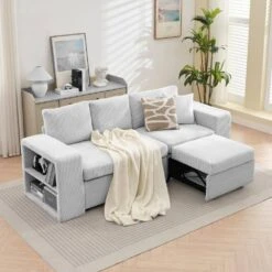 90.94 In. Grey Corduroy Upholstered L-Shaped Sleeper Sectional Sofa With Storage And Removable Ottomans For Living Room 11 90.94 In. Grey Corduroy Upholstered L-Shaped Sleeper Sectional Sofa With Storage And Removable Ottomans For Living Room -Jearey grey jearey sectional sofas lsbsf grey c3 1000