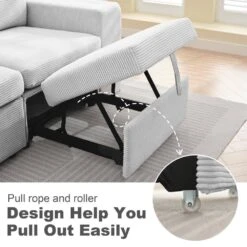 90.94 In. Grey Corduroy Upholstered L-Shaped Sleeper Sectional Sofa With Storage And Removable Ottomans For Living Room 15 90.94 In. Grey Corduroy Upholstered L-Shaped Sleeper Sectional Sofa With Storage And Removable Ottomans For Living Room -Jearey grey jearey sectional sofas lsbsf grey fa 1000