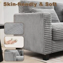 154 In. Corduroy Modular Rectangular Shaped Grey 4 Seat Sectional Sofa For Living Room And Spacious Space -Jearey grey jearey sectional sofas lydtr 4 grey 44 1000