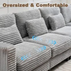 154 In. Corduroy Modular Rectangular Shaped Grey 4 Seat Sectional Sofa For Living Room And Spacious Space -Jearey grey jearey sectional sofas lydtr 4 grey 4f 1000