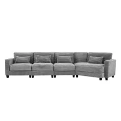 154 In. Corduroy Modular Rectangular Shaped Grey 4 Seat Sectional Sofa For Living Room And Spacious Space -Jearey grey jearey sectional sofas lydtr 4 grey 66 1000