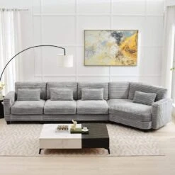 154 In. Corduroy Modular Rectangular Shaped Grey 4 Seat Sectional Sofa For Living Room And Spacious Space -Jearey grey jearey sectional sofas lydtr 4 grey c3 1000