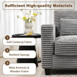 154 In. Corduroy Modular Rectangular Shaped Grey 4 Seat Sectional Sofa For Living Room And Spacious Space -Jearey grey jearey sectional sofas lydtr 4 grey fa 1000