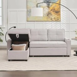 82.3 In. Grey Multi-functional Fabric Queen Size Sofa Bed With Cup Holder USB Port And Side Pockets -Jearey grey jearey sofa beds rmlc grey 44 1000