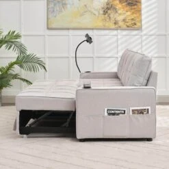 82.3 In. Grey Multi-functional Fabric Queen Size Sofa Bed With Cup Holder USB Port And Side Pockets -Jearey grey jearey sofa beds rmlc grey 4f 1000