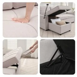 82.3 In. Grey Multi-functional Fabric Queen Size Sofa Bed With Cup Holder USB Port And Side Pockets -Jearey grey jearey sofa beds rmlc grey 76 1000