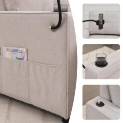 82.3 In. Grey Multi-functional Fabric Queen Size Sofa Bed With Cup Holder USB Port And Side Pockets -Jearey grey jearey sofa beds rmlc grey fa 1000