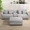 Laibai 111.81 In. Square Arm Velvet Modular 3-Piece Modern Grey Sofa With Cup Holder And Ottoman