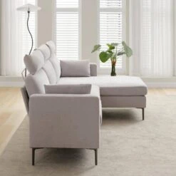 89 In. Square Arm Fabric L Shape Sectional Sofa With Chaise Lounge And Pillow In Grey -Jearey grey jearey sofas couches xne 1 grey 44 1000