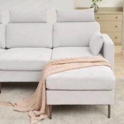 89 In. Square Arm Fabric L Shape Sectional Sofa With Chaise Lounge And Pillow In Grey -Jearey grey jearey sofas couches xne 1 grey 76 1000