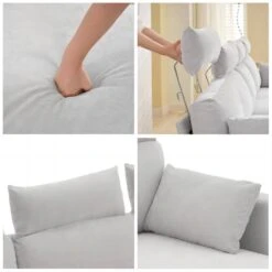 89 In. Square Arm Fabric L Shape Sectional Sofa With Chaise Lounge And Pillow In Grey -Jearey grey jearey sofas couches xne 1 grey fa 1000