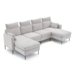 116.53 In. Square Arm Fabric U Shape Sectional Sofa With 2-Chaise Lounge And Pillow In Grey -Jearey grey jearey sofas couches xne 2 grey c3 1000