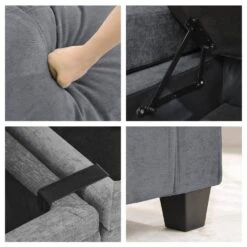 Modern 91 In. Grey Chenille Square Arm L-Shaped Storage Sofa With Cup Holder And Ottoman For Living -Jearey grey jearey sofas couches xnecw 3 grey 1f 1000