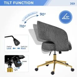 Grey Modern Swivel And Adjustable Task Chair Tufted Office Chair With Gold Base -Jearey grey jearey task chairs e31bgy hd dgy 1f 1000