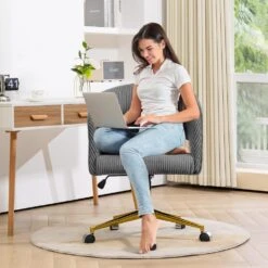 Grey Modern Swivel And Adjustable Task Chair Tufted Office Chair With Gold Base -Jearey grey jearey task chairs e31bgy hd dgy 31 1000