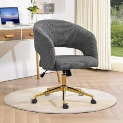 Grey Modern Swivel And Adjustable Task Chair Tufted Office Chair With Gold Base