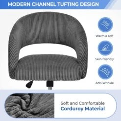 Grey Modern Swivel And Adjustable Task Chair Tufted Office Chair With Gold Base -Jearey grey jearey task chairs e31bgy hd dgy fa 1000