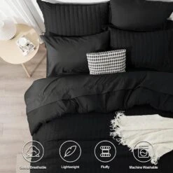 King Seersucker 7-Piece Cotton Blend Comforter Set Black -Jearey jearey bedding sets pps7j bk k 44 1000
