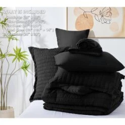 King Seersucker 7-Piece Cotton Blend Comforter Set Black -Jearey jearey bedding sets pps7j bk k 4f 1000