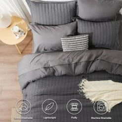 King Seersucker 7-Piece Cotton Blend Comforter Set Gray -Jearey jearey bedding sets pps7j gy k 1f 1000