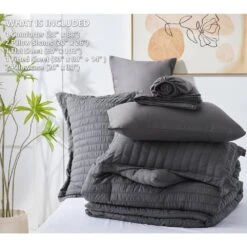 King Seersucker 7-Piece Cotton Blend Comforter Set Gray -Jearey jearey bedding sets pps7j gy k 4f 1000