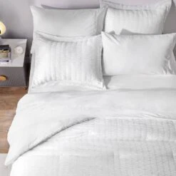 King Seersucker 7-Piece Cotton Blend Comforter Set White 8 King Seersucker 7-Piece Cotton Blend Comforter Set White -Jearey jearey bedding sets pps7j wt k 1f 1000