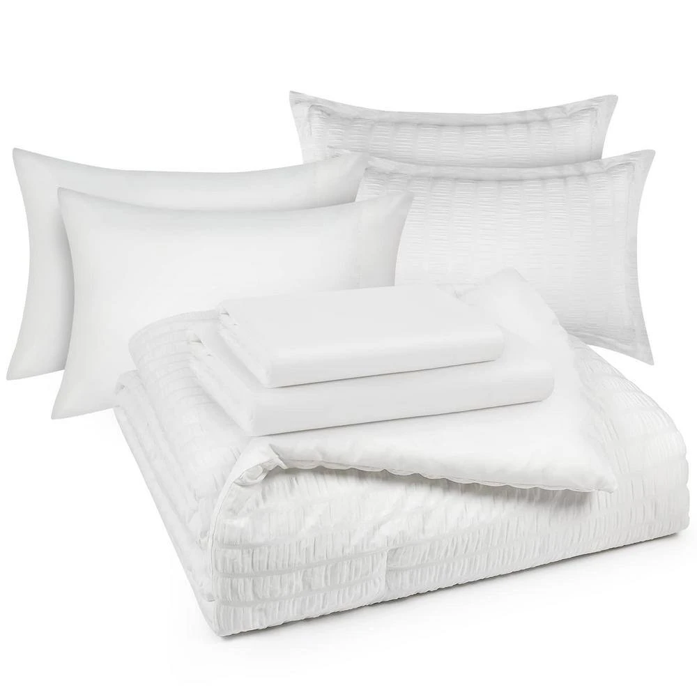 King Seersucker 7-Piece Cotton Blend Comforter Set White 5 King Seersucker 7-Piece Cotton Blend Comforter Set White - Image 5