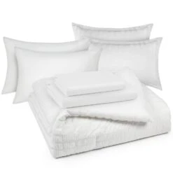 Twin Seersucker 7-Piece Cotton Blend Comforter Set White -Jearey jearey bedding sets pps7j wt t 44 1000