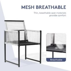 3-Piece Black Metal Rectangular Glass Tabletop Table Patio Outdoor Dining Set With Rattan Foldable Backrest Chairs -Jearey jearey bistro sets bsdczy 3 black 1f 1000