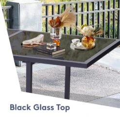 3-Piece Black Metal Rectangular Glass Tabletop Table Patio Outdoor Dining Set With Rattan Foldable Backrest Chairs -Jearey jearey bistro sets bsdczy 3 black 44 1000