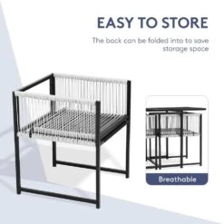 3-Piece Black Metal Rectangular Glass Tabletop Table Patio Outdoor Dining Set With Rattan Foldable Backrest Chairs -Jearey jearey bistro sets bsdczy 3 black 4f 1000