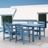 Charlottetown Grey 7-Piece Wicker Outdoor Dining Set With Washed Blue Cushion
