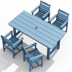 Charlottetown Grey 7-Piece Wicker Outdoor Dining Set With Washed Blue Cushion -Jearey jearey bistro sets dxrzjsf4 grey c3 1000