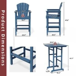 3-Piece Navy Blue Adirondack Patio Bar Plastic Outdoor Dining Set-Bar Height Stool And Chairs -Jearey jearey bistro sets jyqwgbzy3 na 1f 1000