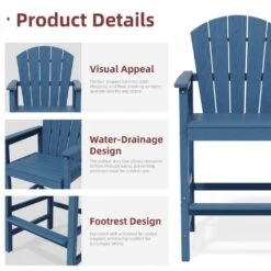 3-Piece Navy Blue Adirondack Patio Bar Plastic Outdoor Dining Set-Bar Height Stool And Chairs -Jearey jearey bistro sets jyqwgbzy3 na fa 1000