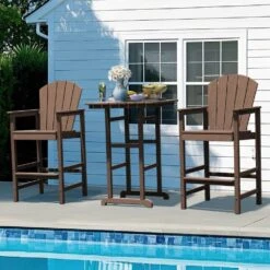 3-Piece Brown Adirondack Patio Bar Plastic Outdoor Dining Set-Bar Height Stool And Chairs -Jearey jearey bistro sets jyqwgbzy3 zm 31 1000