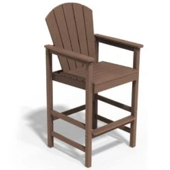3-Piece Brown Adirondack Patio Bar Plastic Outdoor Dining Set-Bar Height Stool And Chairs -Jearey jearey bistro sets jyqwgbzy3 zm 4f 1000